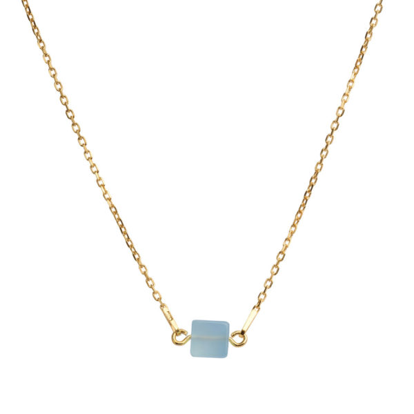 CUBE GOLD NECKLACE AQUAMARINE